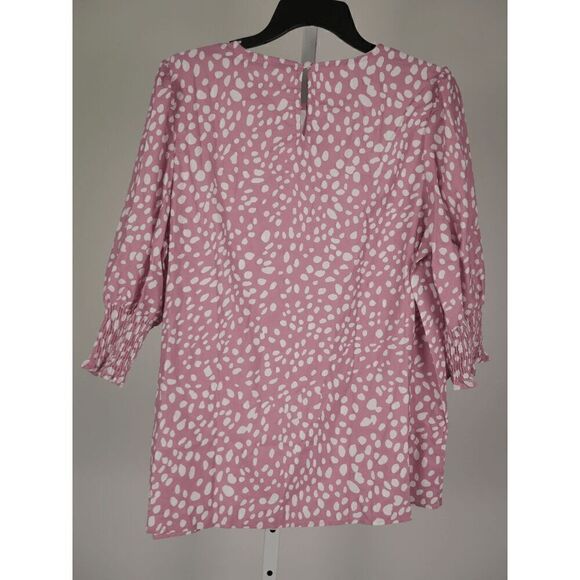 Women's Pink & White Cheetah Puff Sleeve top L - Picture 3 of 7